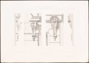 Consoles, Paris: Ansichten, Schnitte (aus: Motifs historiques d´architecture et de sculpture d´ornement, hrsg.v. César Daly, Bd.2, 1870)