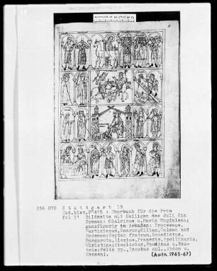 Chorbuch für die Prim — Bildseite mit Heiligen des Juli, Folio 51recto