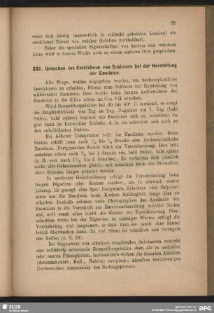 XXII. Ursachen des Entstehens von Schleiern bei der Herstellung der Emulsion