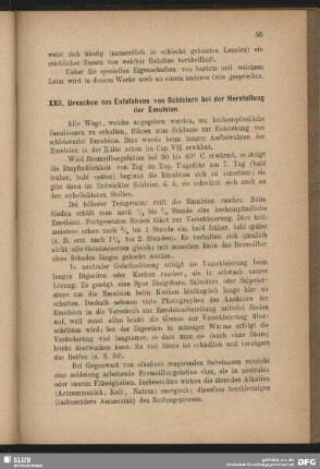 XXII. Ursachen des Entstehens von Schleiern bei der Herstellung der Emulsion