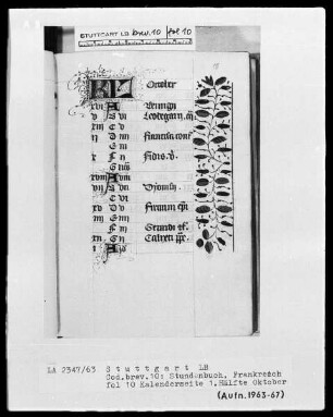 Lateinisches Stundenbuch (Livre d'heures) — KL-Ligatur und Teilbordüre, Folio 10recto