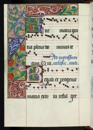 Bordüre, Zierinitiale: A(ve maria); R(egali)