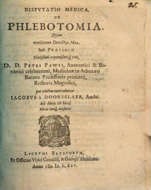 Disp. med. de phlebotomia
