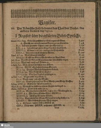 I. Register über die erklärten Bibel-Sprüche