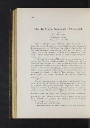 Über das System Acetaldehyd-Äthylalkohol.