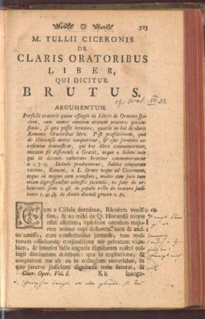 De Claris Oratoribus Liber, qui dicitur Brutus
