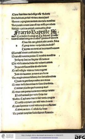 Fratris Baptiste Mantuani Carmelite theologi ad dominum Falconem prothonotarium...