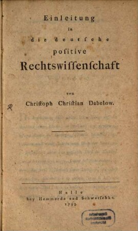 Einleitung in die deutsche positive Rechtswissenschaft