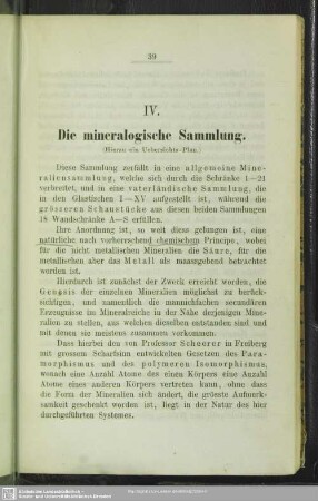 IV. Die mineralogische Sammlung