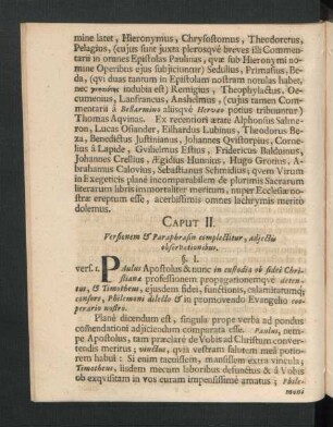 Caput II. Versionem & Paraphrasin complectitur, adiectis observationibus.