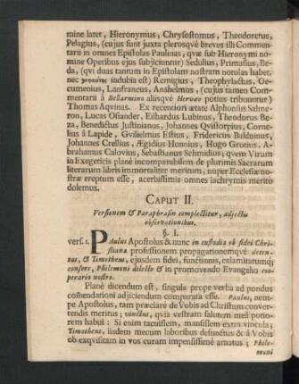 Caput II. Versionem & Paraphrasin complectitur, adiectis observationibus.