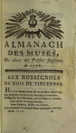 Almanach des muses : ou choix des poésies fugitives, 1779