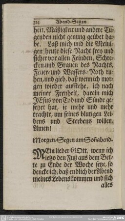 Morgen-Segen am Son[n]abend