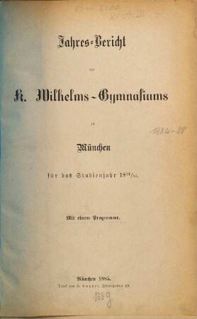 Jahresbericht. 1884/85