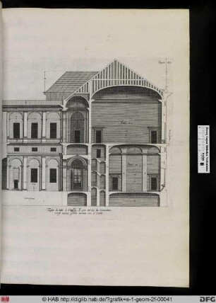 Taglio di tutto il Palazzo. F. per mezzo da tramontana verso mezzo giorno insieme con il Cortile.
