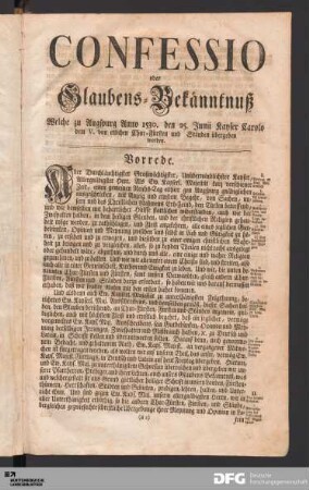Confessio oder Glaubens-Bekänntnuß