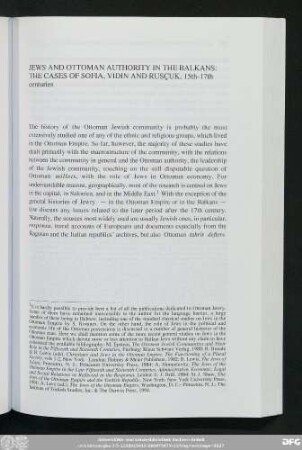 Jews And Ottoman Authority In The Balkans: The Cases Of Sofia, Vidin And Rusçuk, 15th-17th centuries