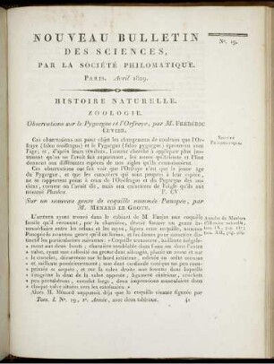 Nouveau Bulletin des Sciences, par la Société Philomatique. Paris. Avril 1809., 19