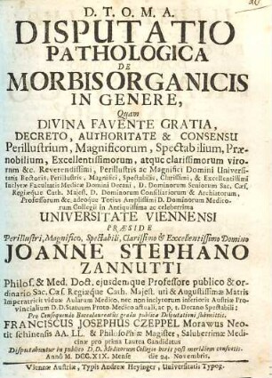 Disputatio Pathologica De Morbis Organicis In Genere
