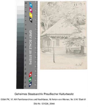 "Stubbenkammer": Haus im Wald (Handskizze, signiert, Bleistift)