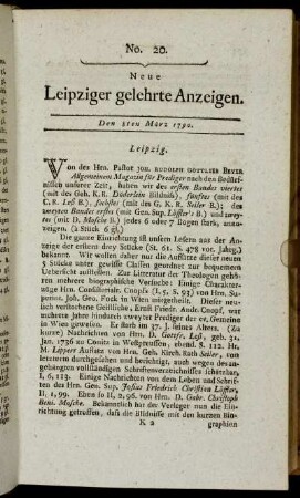 No. 20. Den 8ten März 1790.