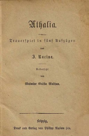 Athalia : Trauerspiel in fünf Aufzügen