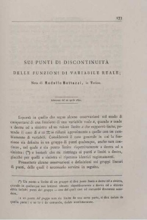 Sui punti di discontinuita delle funzioni di variabile reale.