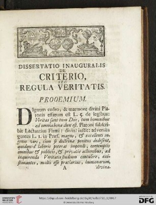 Dissertatio inauguralis de criterio, seu regula Veritatis