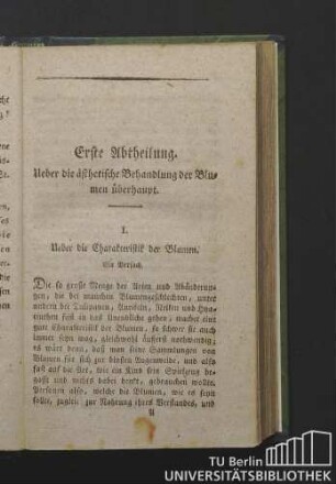Erste Abtheilung. Ueber die ästhetische Behandlung der Blumen überhaupt.