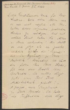 Brief an Ferruccio Busoni : 01.11.1910
