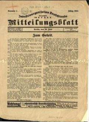 Mitteilungsblatt der Industrieorganisation Deutschlands. 1924
