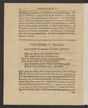 Paroemia I. Generalis universam Germania Gentem respiciens