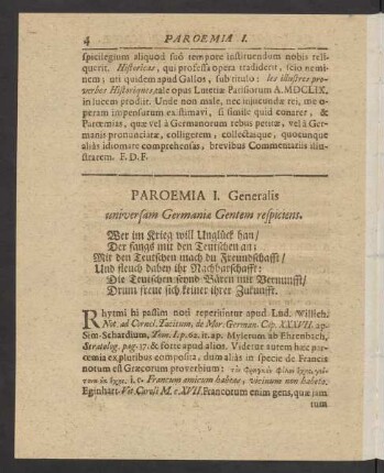 Paroemia I. Generalis universam Germania Gentem respiciens