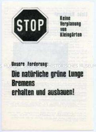 Propagandaschrift der DKP Bremen gegen die Zerstörung von Kleingartenanlagen