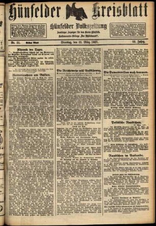 Erste Ausgabe vom Dienstag, den 22. März 1927.
