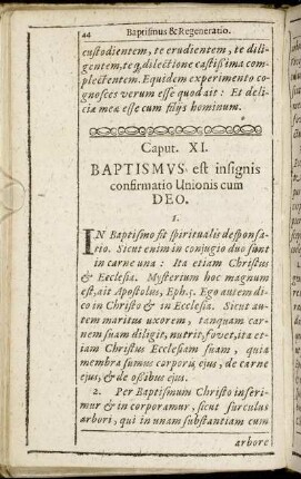 Caput. XI. Baptismus est insignis confirmatio Unionis cum Deo.