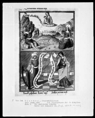 Die Weissagungen der elf(?) Sibyllen in ihren Beziehungen zur Bibel — Bildseite mit zwei Miniaturen, Folio 2recto
