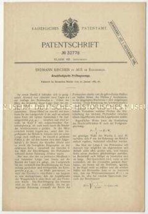 Patentschrift einer Bruchfestigkeits-Prüfungswaage, Patent-Nr. 32778