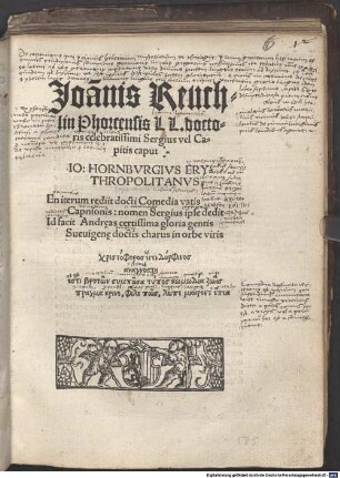 Joa[n]nis Reuchlin Phorcensis LL. doctoris celebratissimi Sergius vel Capitis caput