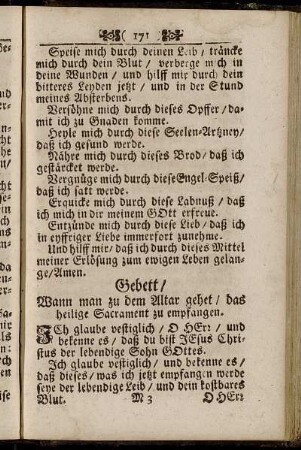 Gebett/ Wann man zu dem Altar gehet/ das heilige Sacrament zu empfangen