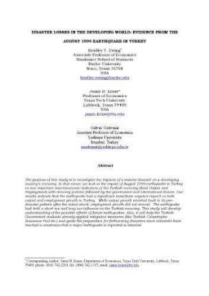 Disaster Losses in the Developing World: Evidence from the August 1999 Earthquake in Turkey