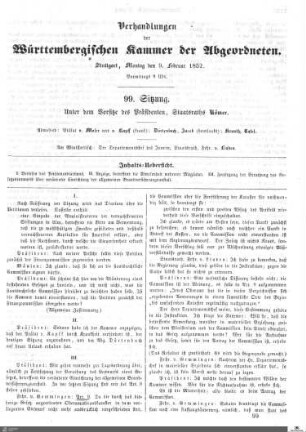 99. Sitzung, Stuttgart, 9.2.1852
