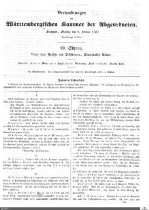 99. Sitzung, Stuttgart, 9.2.1852