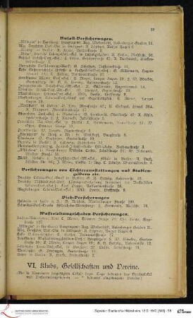 VI. Klubs, Gesellschaften und Vereine.