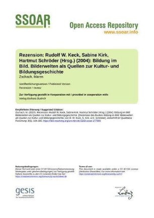 Rezension: Rudolf W. Keck, Sabine Kirk, Hartmut Schröder (Hrsg.) (2004): Bildung im Bild. Bilderwelten als Quellen zur Kultur- und Bildungsgeschichte