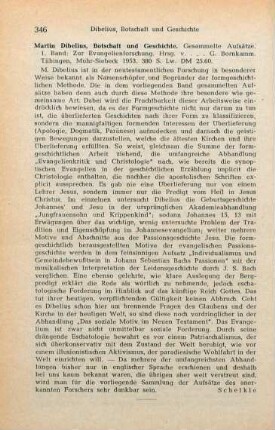 346 [Rezension] Dibelius, Martin, Zur Evangelienforschung