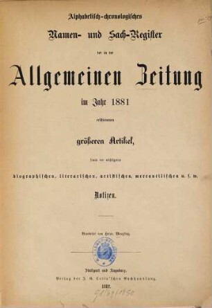 Allgemeine Zeitung. 1881, [12, a] = Reg