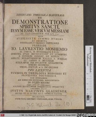 Dissertatio Theologica Invgvralis De Demonstratione Spiritvs Sancti, Iesvm Esse Vervm Messiam Ad Illvstrandvm Ioh. XVI. 8-11