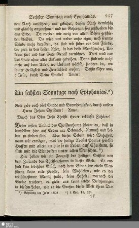 Am sechsten Sonntage nach Epiphanias
