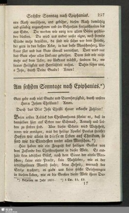 Am sechsten Sonntage nach Epiphanias